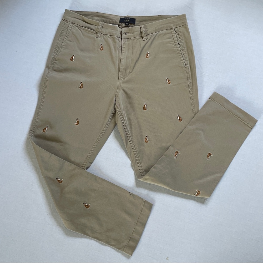 J. Crew Chino Critter Pant Embroidered Fox Preppy Playful Novelty Animal Size 12